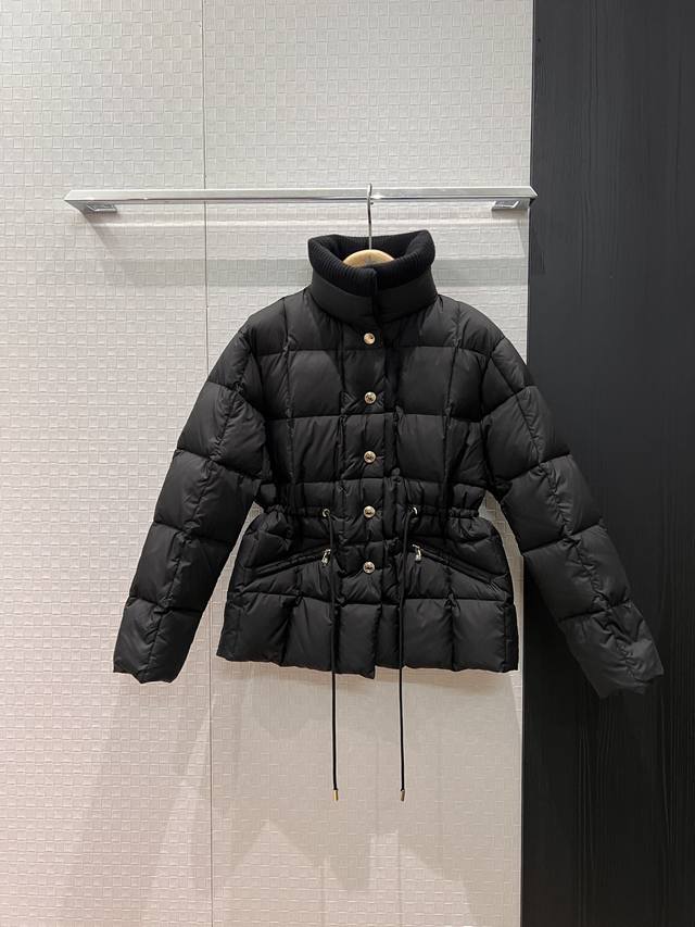 Autumn/Winter New Ribbed High Neck Drawstring Down Jacket, Adjustable Waist with