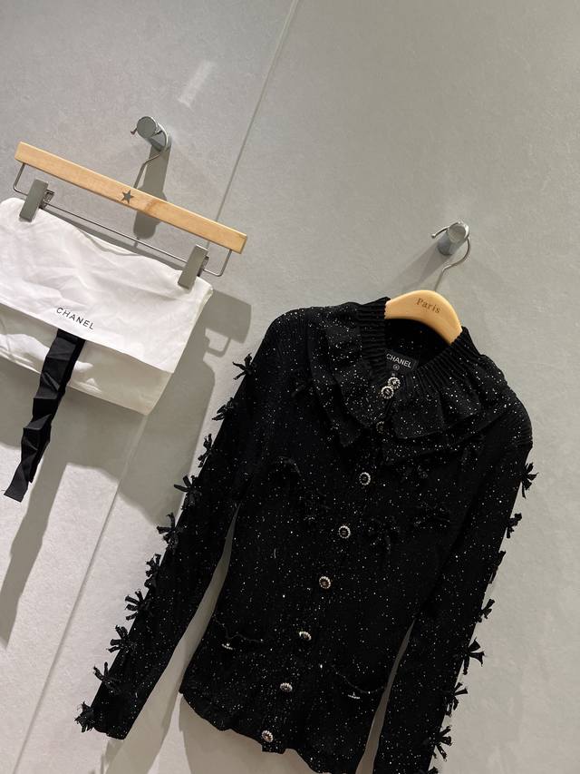 New 25K 3D Bow Decoration Sparkling Knit Long-Sleeve Cardigan Top with Detachabl