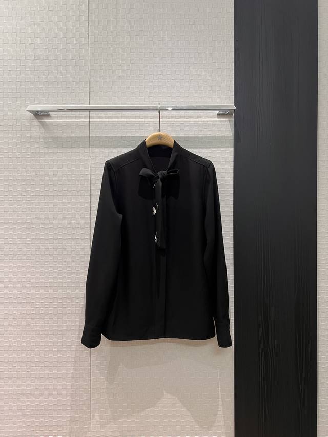 New monogram metal floral decoration stand collar ribbon shirt with tie bow, mol