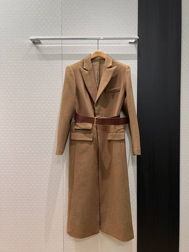 New Yang Mi style RL human print wool suit collar long coat, asymmetrical pocket