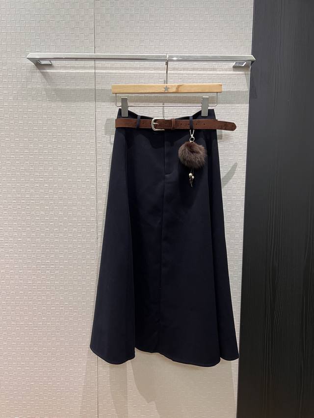 New Blue Minimalist A-line Skirt with Pom-pom Belt Decoration, Simple, Casual, Y