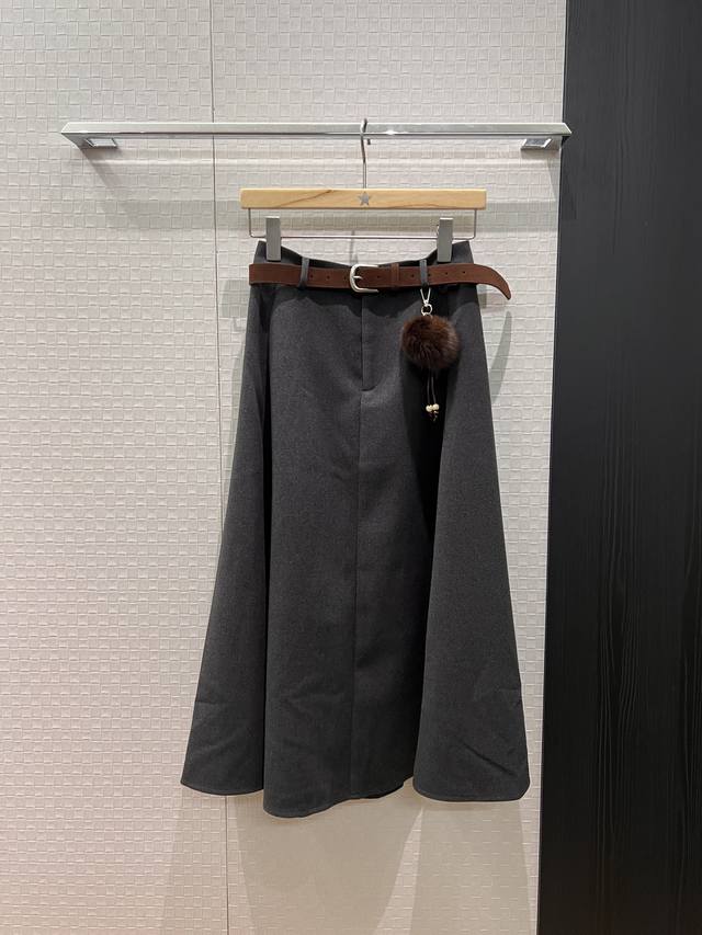 New minimalist A-line midi skirt with pom-pom belt, simple, casual, youthful, an