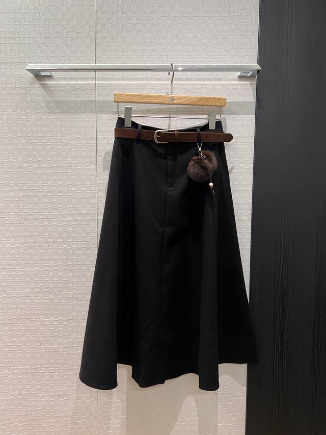 New minimalist A-line midi skirt with pom-pom belt, simple, casual, youthful, an