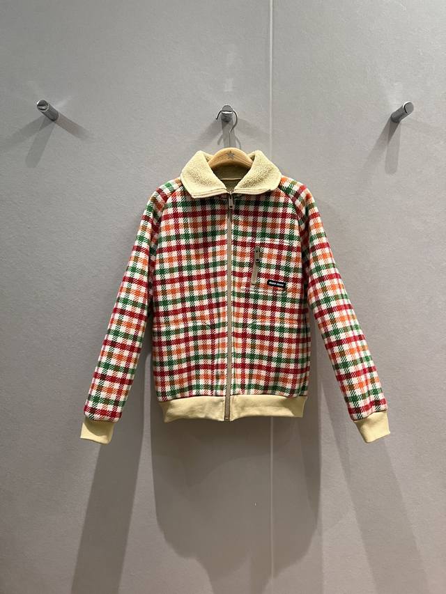 New runway style retro plaid faux lamb wool lining fleece jacket, fluffy and war