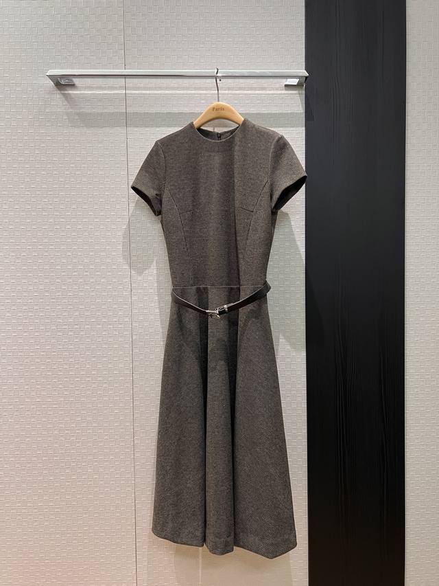 New Rl Houndstooth Short-Sleeve Dress with Belt Decoration, Three-Dimensional Cu