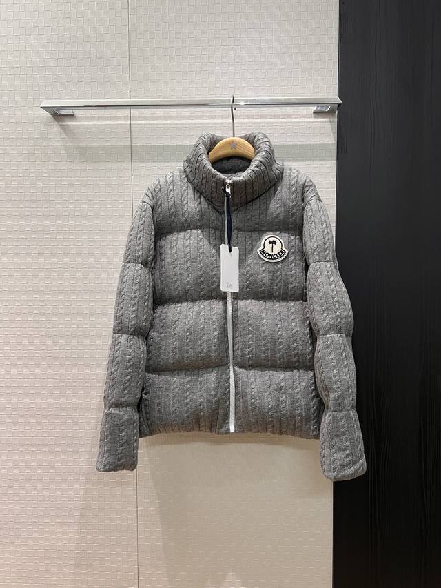New Moncler cable knit stand collar down jacket/coat with large logo decoration