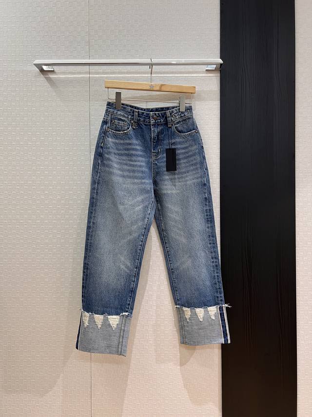 New R13 distressed cuff jeans with folded-back design, cropped length, washed, w