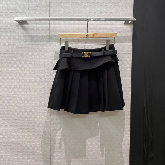 New Patchwork Ruffled Faux Two-Piece Design Arc de Triomphe Belt Pleated Skirt w