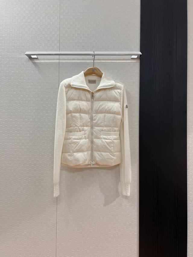 Autumn/Winter New Moncler Collar Knitted Patchwork Down Jacket, Side Pockets, Ca