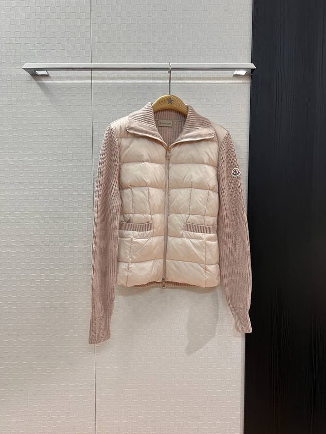 Autumn/Winter New Moncler Collar Knitted Patchwork Down Jacket, Side Pockets, Ca