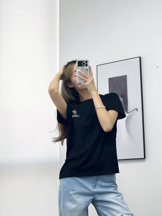 Color-blocked logo embroidered T-shirt! Cotton, two colors, S, M, L, Ddd