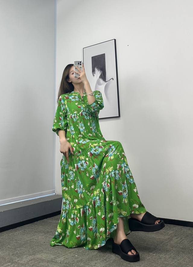 Printed Loose Maxi Dress! Viscose Fiber Reactive Print Sml Ddd