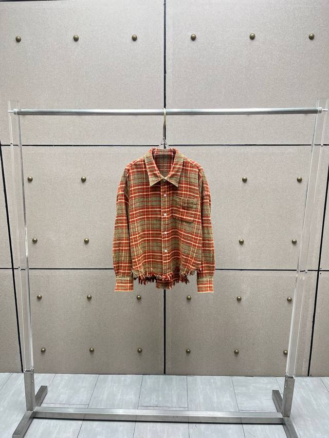 Custom-made colorful plaid fabric distressed shirt! Cotton Sml Ddd