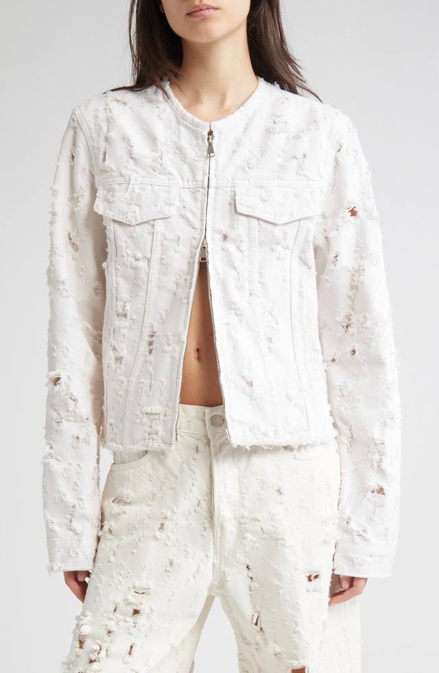 Heavy-duty distressed zipper denim jacket! Cotton, Sizes S, M, D