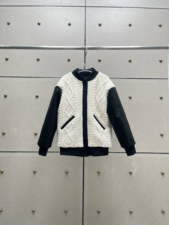 Leather-trimmed wool knit down jacket! Filled with white duck down, Sml Ddd