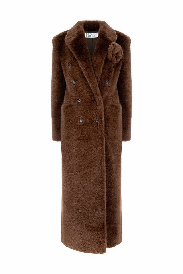 Corsage-embroidered fur coat! Smooth fiber plush fabric, with a delicate and sof