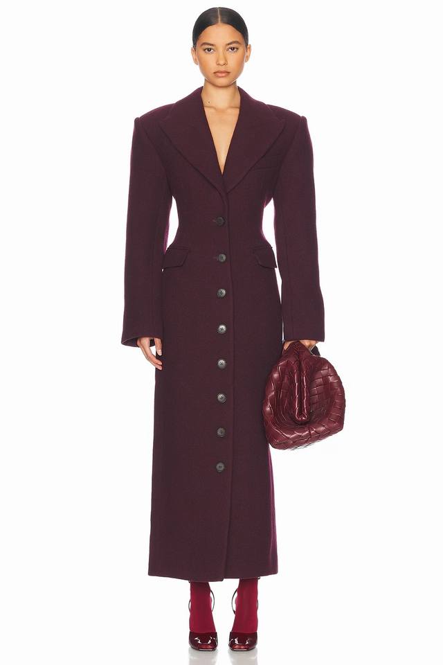 Padded-shoulder long wool coat! Two colors available.