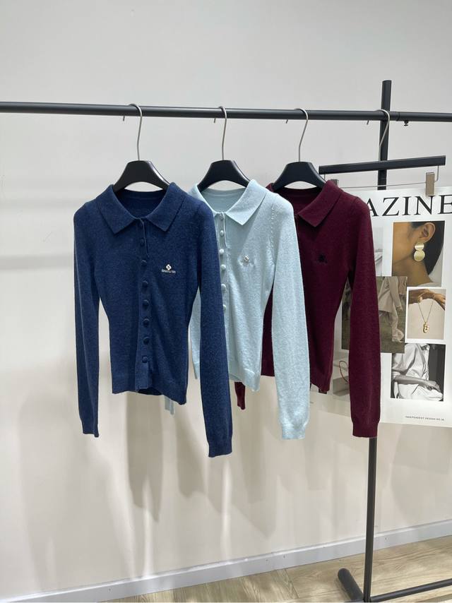 Sst Three-Color Single-Breasted Polo Sweater, Fabric: Wool Blend, Colors: Navy B