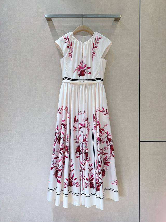 Giambattista Valli New Arrival: Round Neck Short Sleeve Printed Dress, pure cott