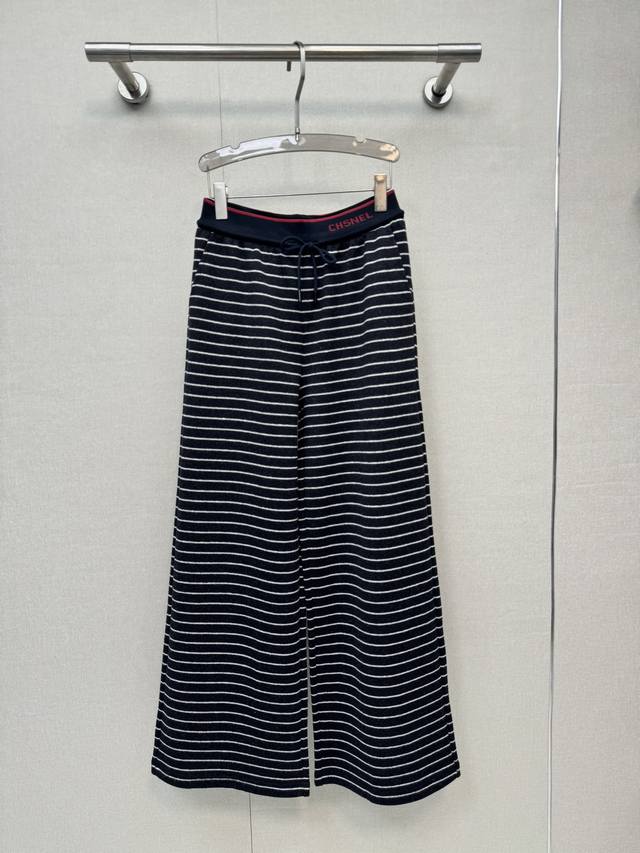 25 New Color-Blocked Striped Casual Pants with Drawstring Waistband (Ddd). High-