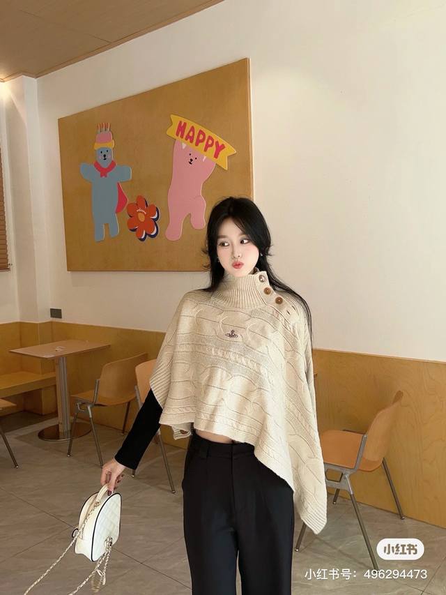 25 New Korean Style Loose Fit Slimming Cape Shawl Knit Sweater with Design, High