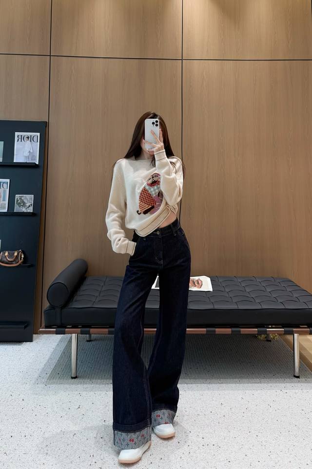 2025 Color-blocked rolled-up jeans (Ddd). Custom Yb twill cotton denim material