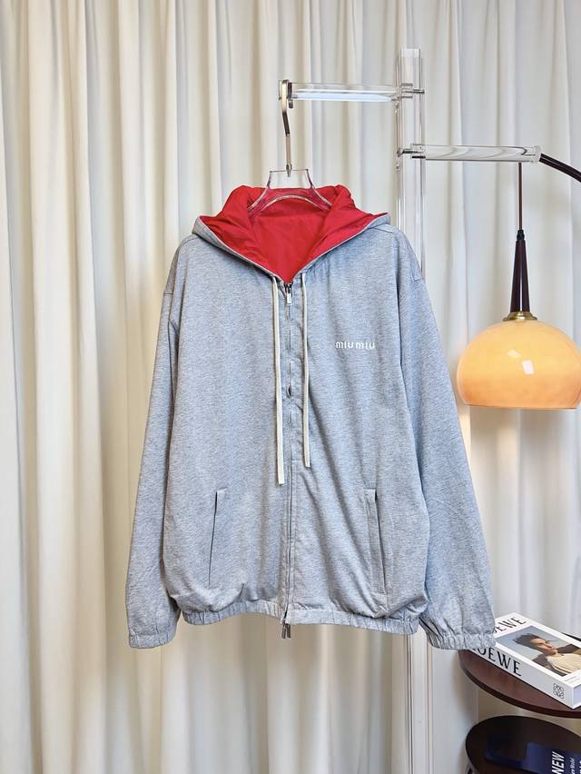 M** New Reversible Embroidered Logo Zipper Cardigan, Custom-made Double-sided Fa