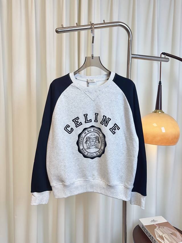 Ce** New Flocked Logo Raglan Sleeve Sweatshirt, Custom Terry Cotton Fabric, Comf