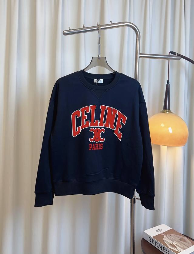 Ce** New Flocked Logo Sweatshirt, Custom Terry Cloth, Pure Cotton Fabric, Comfor