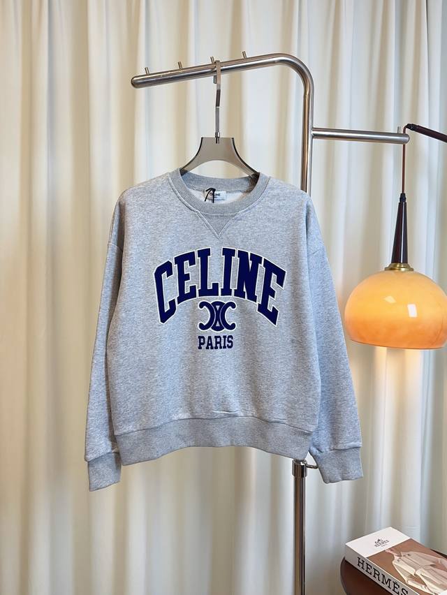 Ce** New Flocked Logo Sweatshirt, Custom Terry Cloth, Pure Cotton Fabric, Comfor