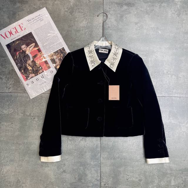 Restocked Hot Selling Velvet Jacket Miumu 2025 Early Autumn New Arrival This Sea