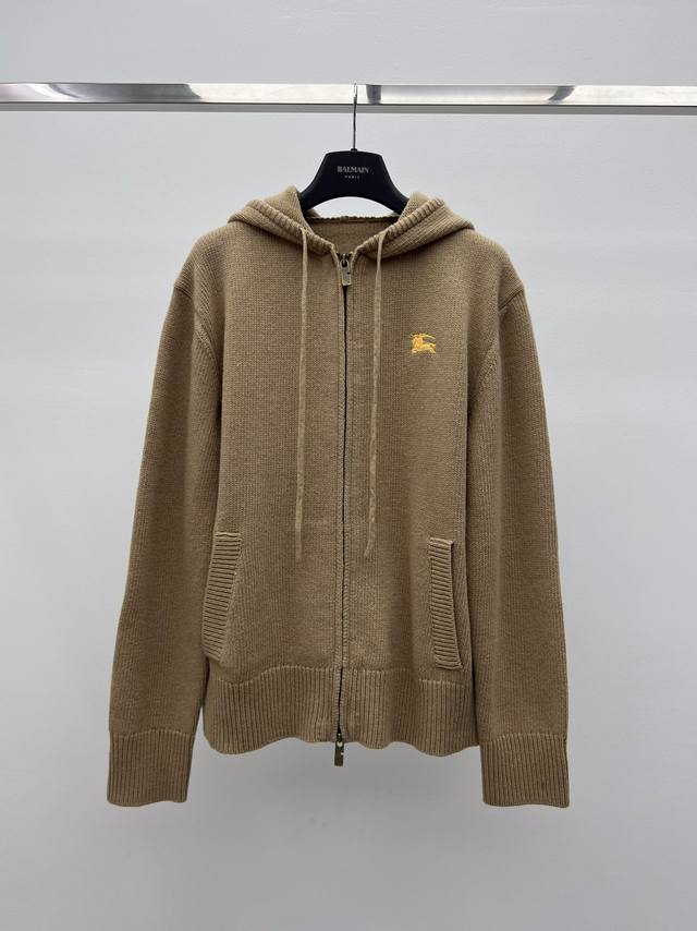 Burberr* Zipper Hooded Knit Sweater (Ddd) Crafted from a lightweight cashmere bl