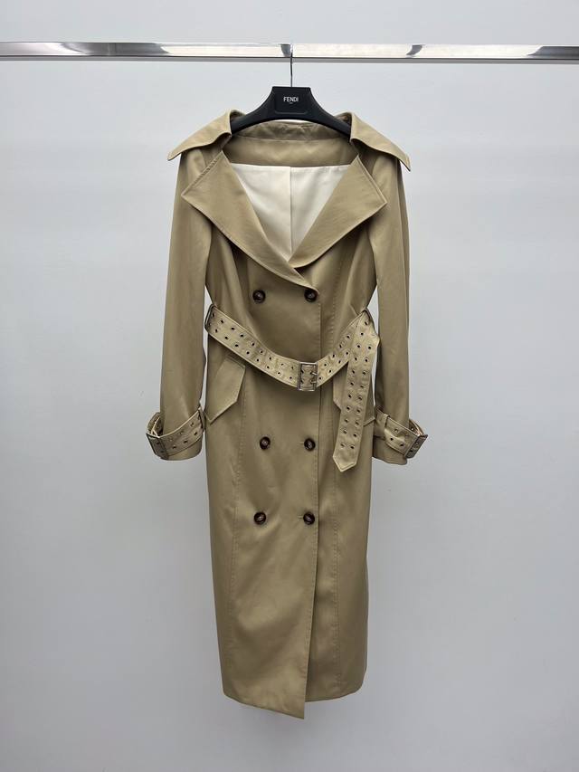 Markgon* Off-the-shoulder trench coat dress Khaki long-sleeved double-breasted w