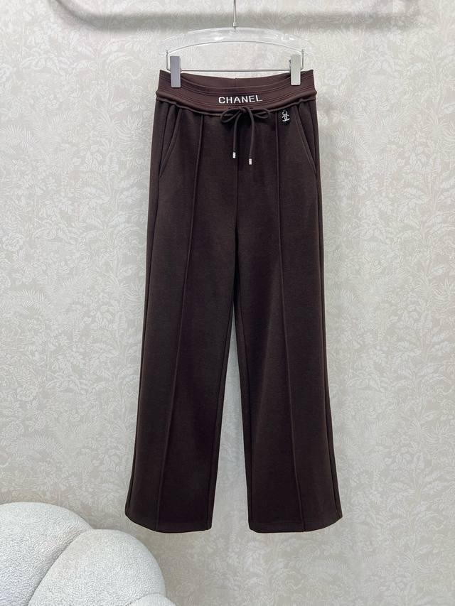 Chan*L25 New Style Wide-Leg Trousers with Letter Elastic Waistband and Solid Col