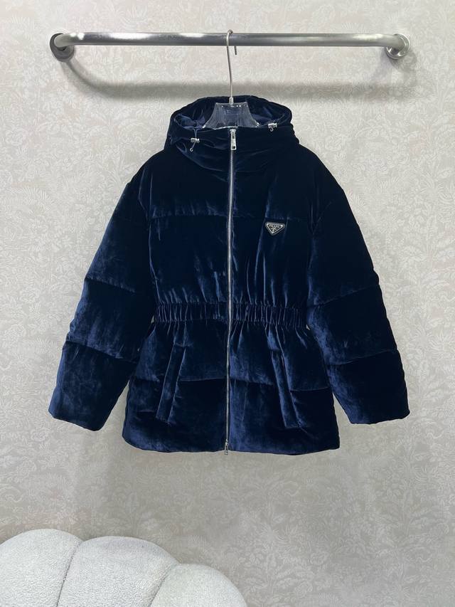 Prad*25 Autumn/Winter Hooded Slim-Fit Velvet Down Jacket Custom Yb Imported real