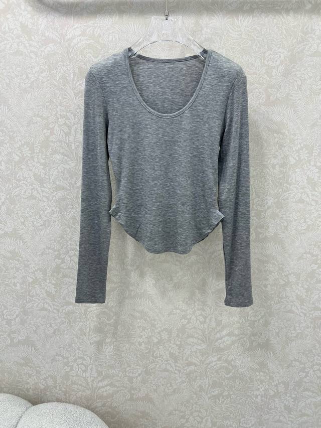 2025 New Solid Color Round Neck Base Layer Top with Exquisite and Elegant Curved