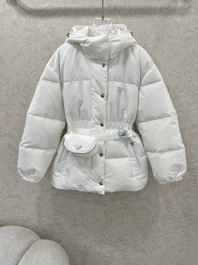 Prad* Pd 25 Latest Style White Goose Down Jacket with Waist Bag - A Must-Have fo