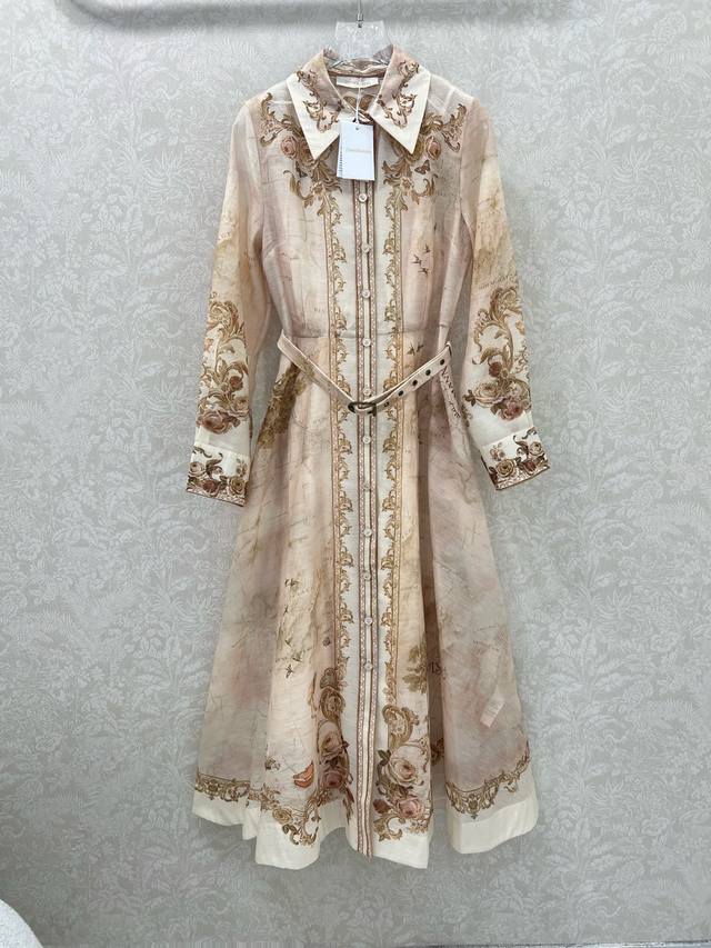 Zimmerman*Zimmerman 2025 New Positioning Floral Lapel Long Sleeve Dress Lantern