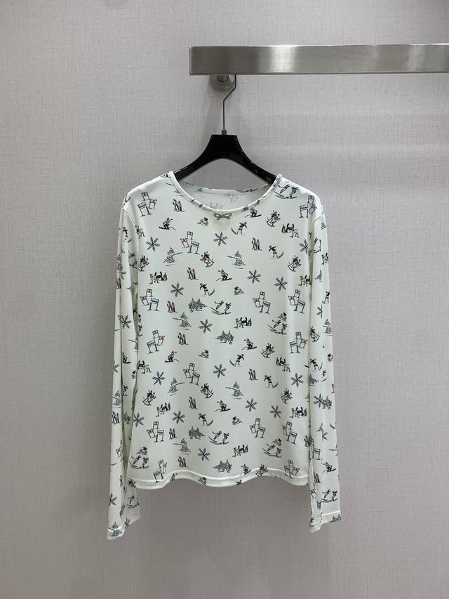 Highly recommend Chan* 2025 Autumn/Winter new ski print round neck long-sleeved