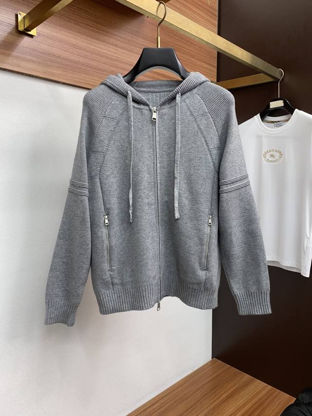 Zegna Men's High-End Minimalist Hooded Knit Cardigan, Long Sleeve, sourced from