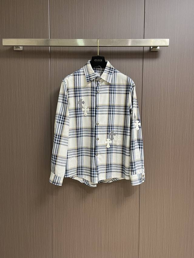 Ch Chrome Hearts Miami Limited Edition Leather Patchwork Long-Sleeve Plaid Shirt