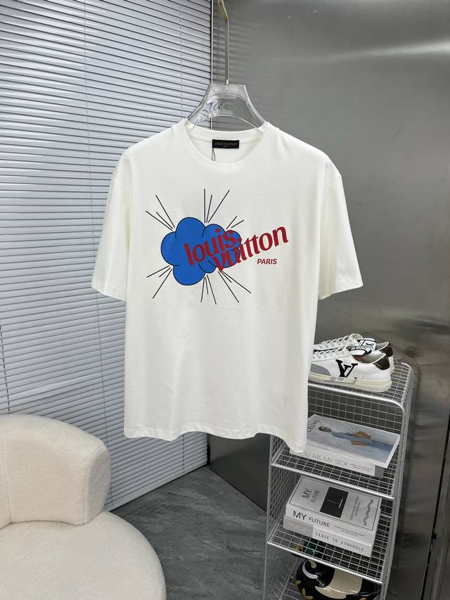 Louis Vuitton Men's 2025 Spring/Summer New Crew Neck Short Sleeve Collared T-Shi