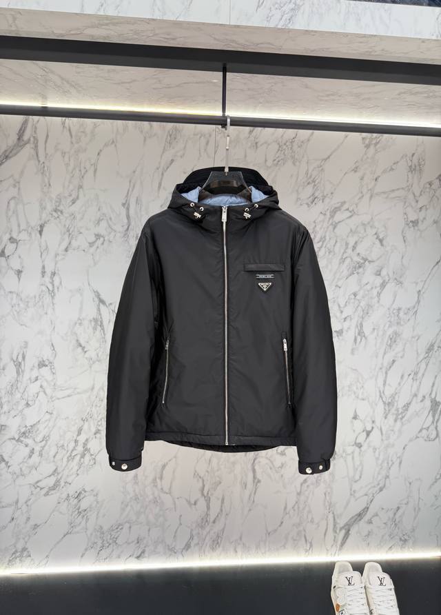 Clearance Price Prada New Jacquard Nylon Down Jacket with Metal Logo. Made from
