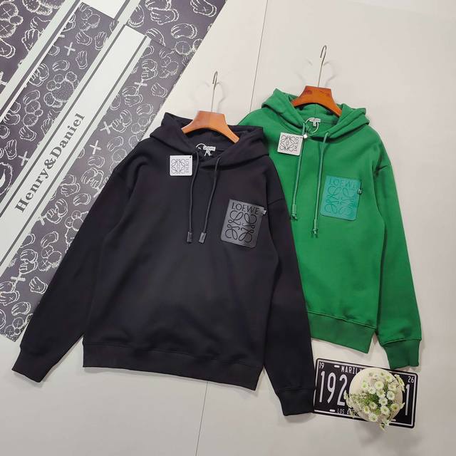 Sizes S-XL Selected Goods Loewe Hooded Sweatshirt 25Fw with Calfskin Pockets, Un