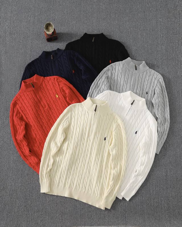 R25 Ralph Lauren Six-Color Classic Logo Turtleneck Pullover Half-Zip Cable Knit