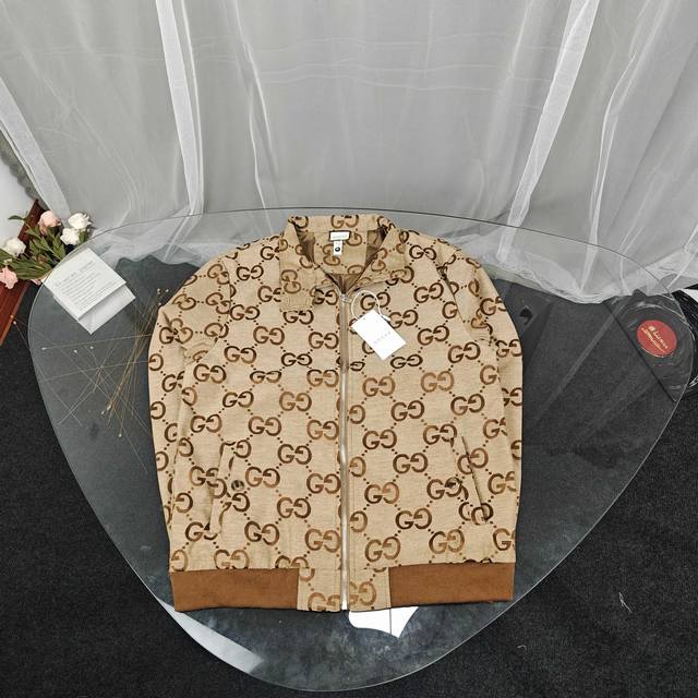 Gucci Retro Patchwork Double G Jacquard All-over Logo Zip-up Cardigan Jacket wit