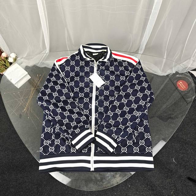 Gucci G-brand classic double G all-over jacquard webbing jacket with stand colla
