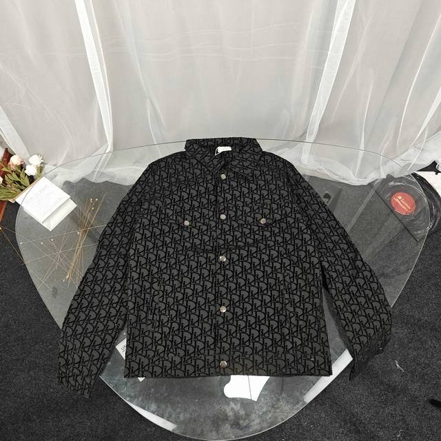 Dior flocked all-over jacquard logo jacket with pockets. Custom-woven and dyed j