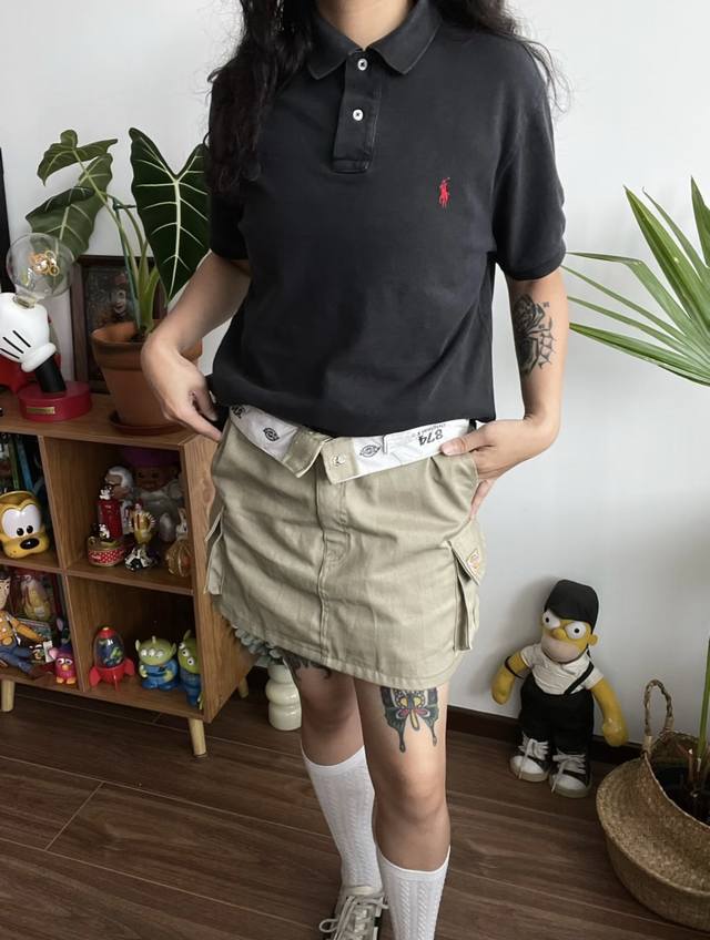 Perfectly replicated Ralph Lauren classic black double-button polo shirt, unisex