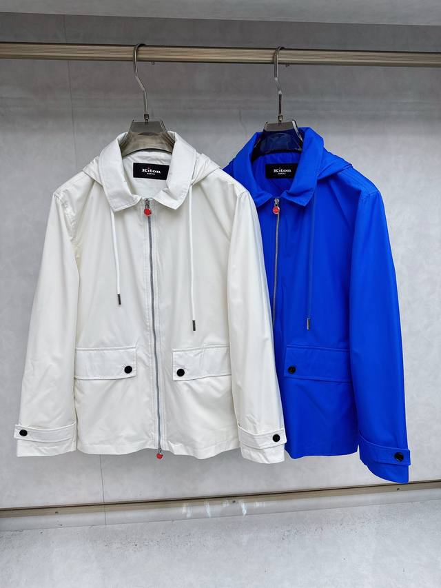 Kiton's newest design is a simple and stylish hooded top with a small red buckle